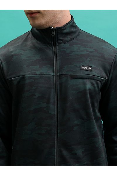 Highlander By Styli Camouflage Print High Neck Full Zip Sweatshirt