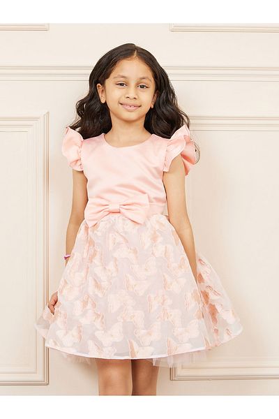 Styli Butterfly Embroidery Bow Detail A-Line Dress with Tie Up