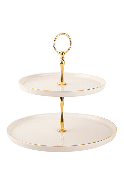Tantitoni REACT KREM RENGİ GOLD YALDIZLI İNCE SERAMİK 2KATLI KURABİYELİK 26CM