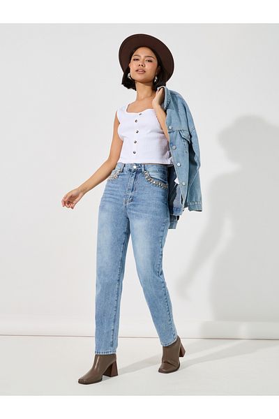 Styli Square Neck Knit Top with Broad Straps