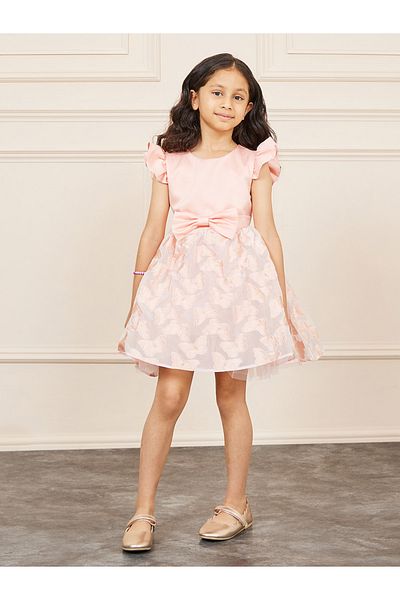 Styli Butterfly Embroidery Bow Detail A-Line Dress with Tie Up