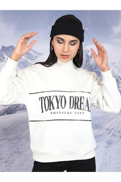 Tokyo Talkies By Styli Text Print High Neck Oversized Sweatshirts