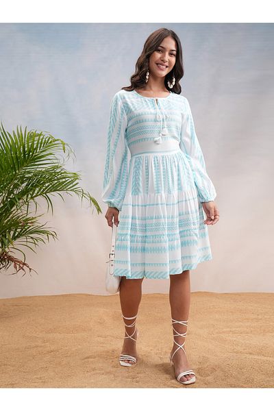 Vishudh By Styli Geometric Print Tiered Knee Length Dress
