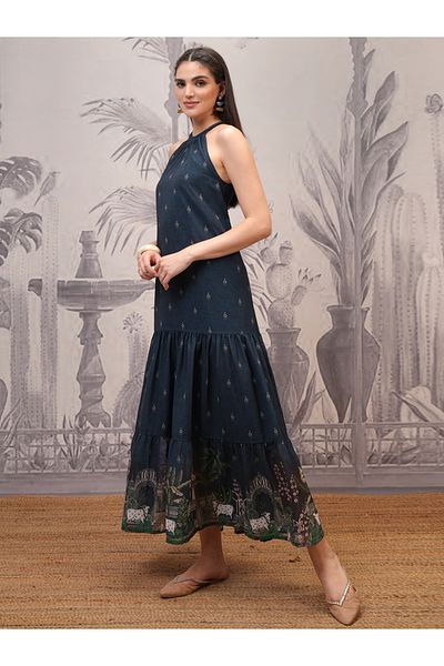 Vishudh By Styli All Over Print Halter Neck Maxi Dress