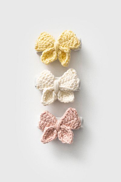 Magu Set of 3 Ribbon Knitted Bow Clip Buckle