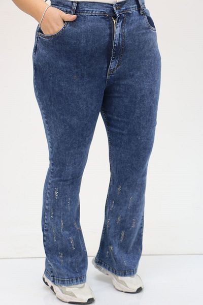 Eslina 9203 Plus Size Belted Jeans with Stone Detail - Navy Blue