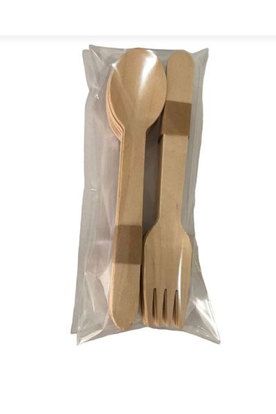 OPTİMEX Set of 24 Natural Disposable Wooden Wooden Spoons and Forks