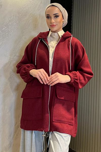 julude Claret Red με φερμουάρ Hijab Stash Jacket