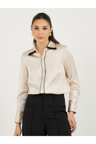 Styli قميص بأكمام طويلة وياقة مزدوجة وتفاصيل حواف متباينة