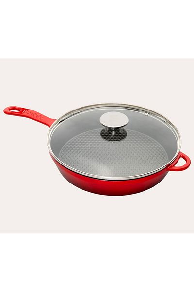 Sürel 28 cm Pan with Iron Cast Glass Lid and Honeycomb Base