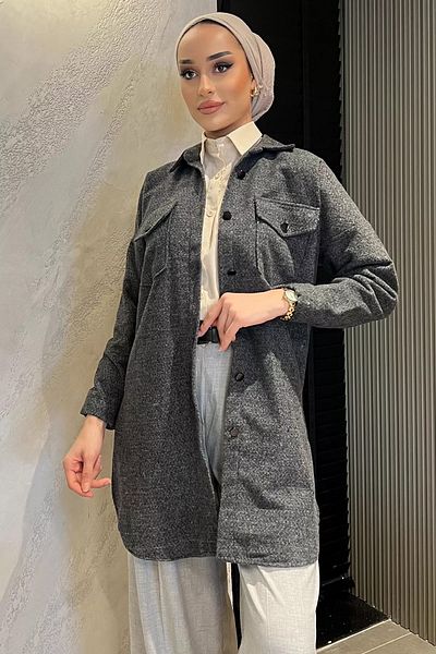 julude Anthracite Stamp Long Hijab Tunic