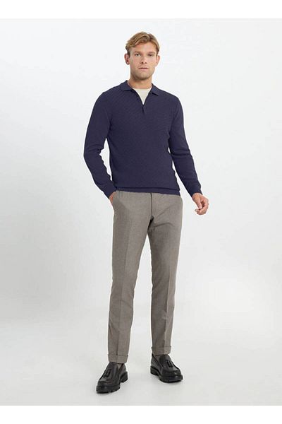 ALTINYILDIZ CLASSICS Ανδρικό πουλόβερ Hexadecard Classics Indigo Cotton Standard Fit με κανονική εφαρμογή με λαιμόκοψη Dobby πλεκτό πουλόβερ