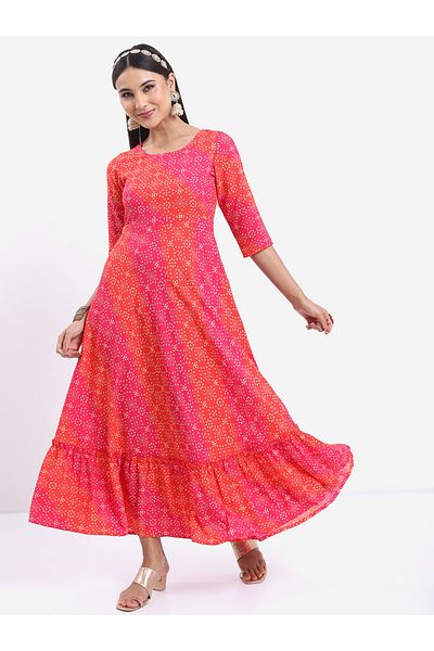Ketch By Styli All Over Print 3/4 Sleeves A-Line Maxi Dress