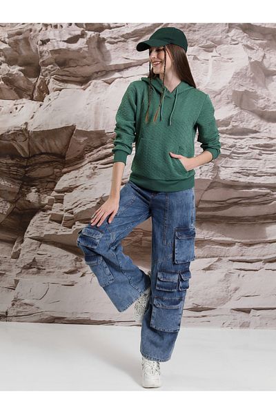 Tokyo Talkies By Styli Textured Hoodie with Kangaroo Pocket and Long Sleeves