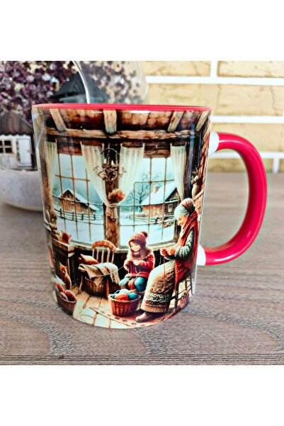 Mugs and love Kış masalı vintage baskı büyük boy porselen kupa