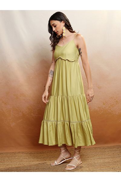 Vishudh By Styli Strappy Ruffled Detail Tiered Maxi Dress