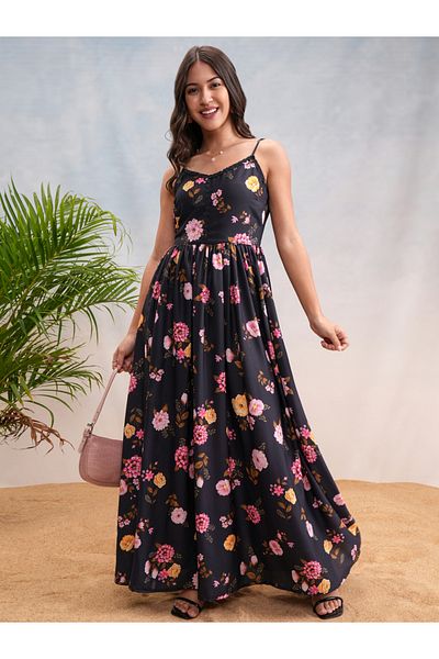 Vishudh By Styli Floral Print Strappy Maxi Dress