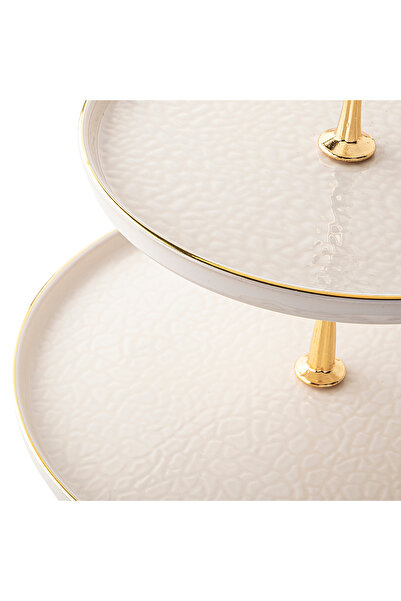 Tantitoni REACT KREM RENGİ GOLD YALDIZLI İNCE SERAMİK 2KATLI KURABİYELİK 26CM