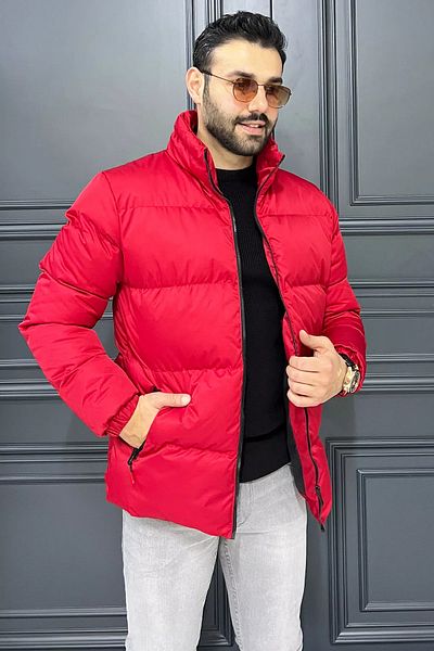 MİSHAR İTALİA Червено мъжко палто с цип и яка стойка