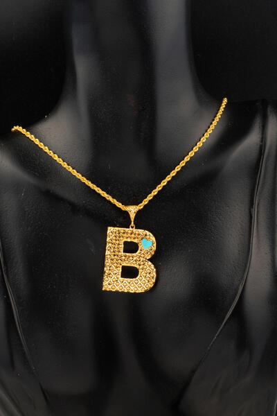 Bilezikci B Harfi 22 Ayar Kalpli Altın Kolye