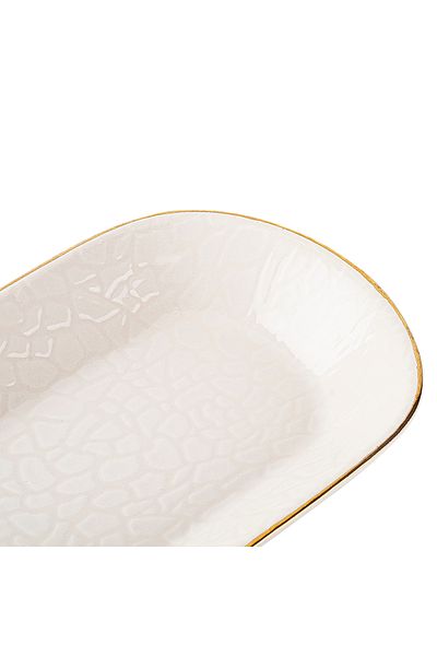Tantitoni React Cream Color Gold Slimped Thin Ceramic Skat Plate 26cm