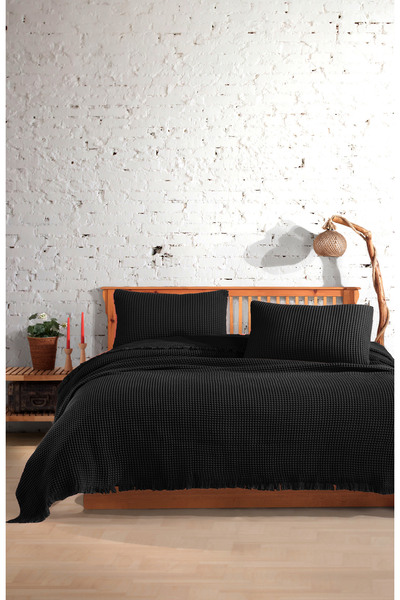 destinyhometex 4 Layer Waffle Pattern Cotton Bedspread - 220X240Cm Double/ 2 Pillowcases 50X70Cm