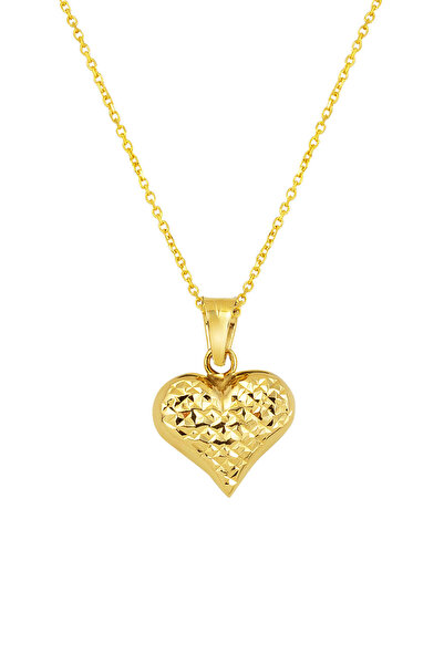 Bilezikci Kalem Desenli Kalp Altın Kolye 14 Ayar