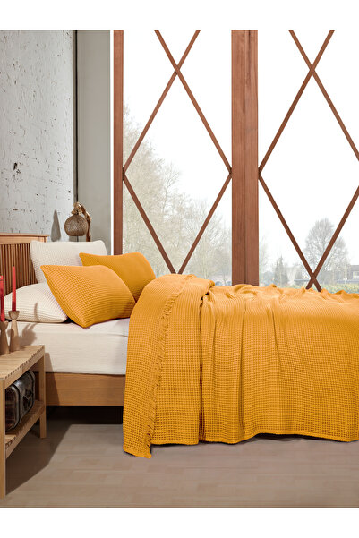 destinyhometex 4 Katlı %100 Pamuk Waffle Yatak Örtüsü 220x240cm Çift Kişilik/2 Adet Yastık kılıfı 50x70cm