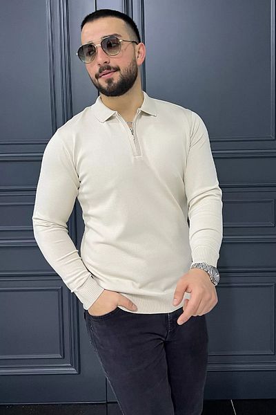 MİSHAR İTALİA Ανδρικό πλεκτό πουλόβερ Stone Polo Neck Half Zipper
