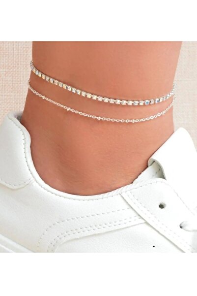 TakıConcept 2'li Kristal Taşlı ince Su Yolu Halhal