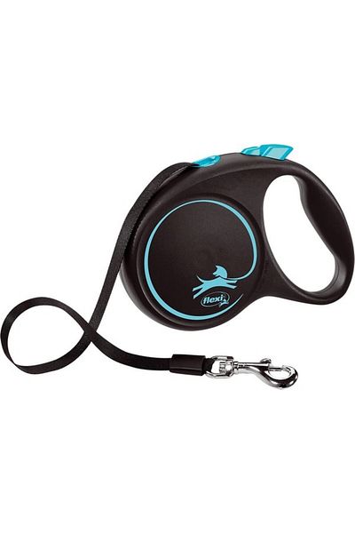 Doggie Black Automatic Travel Leash - 5m Medium, Stripe, Blue-Black Black Design