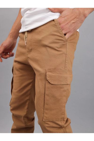 comstar Ανδρικό ελαστικό παντελόνι Jogger Camel Cargo με τσέπες