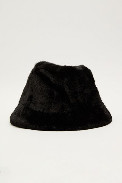 Manuka Schwarzer Bucket-Hut aus Kunstfell