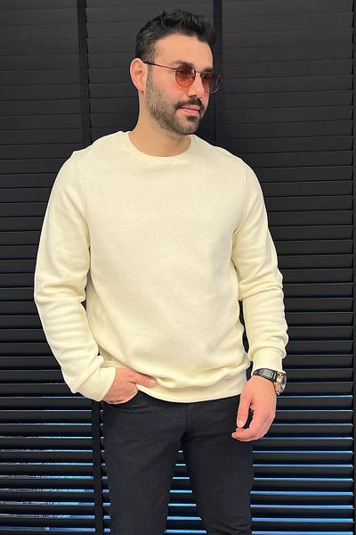 MİSHAR İTALİA Κρεμ ανδρικό φούτερ με λαιμόκοψη