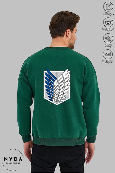 Nyda Collections Unisex μακρυμάνικο φούτερ Attack on Titan με λαιμόκοψη χωρίς κουκούλα, υπερμεγέθη φούτερ
