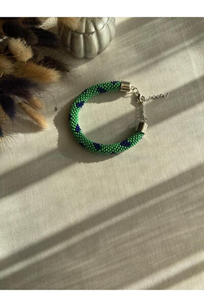 Handmade KUM BONCUK HAPİSHANEİŞİ YEŞİL KALPLİ BİLEKLİK