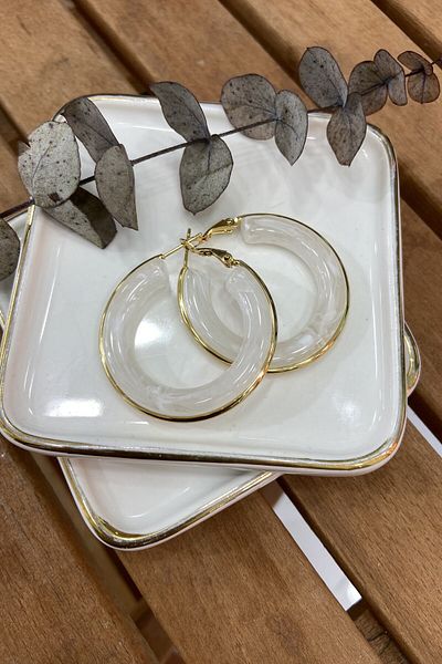 AURA ATELIER Steel White Moire Hoop Earrings