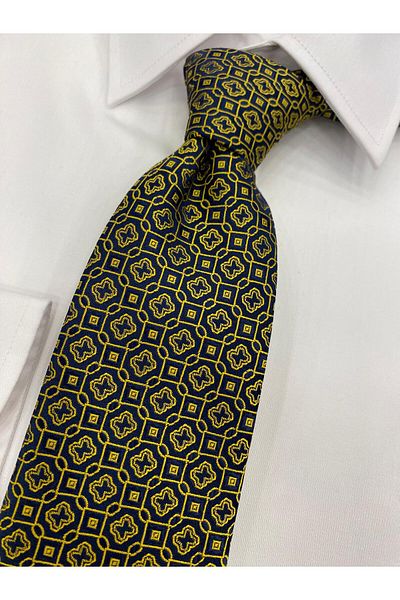 Cacharel Woven Patterned Yellow Navy Tie