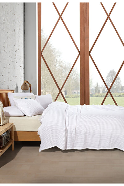 destinyhometex %100 Pamuk Waffle Çift Kişilik Yatak Örtüsü 220x240cm/2 Adet Y...