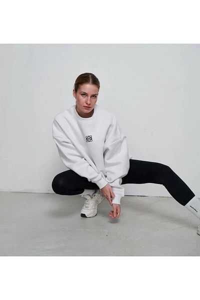 The Champ Clothing Λευκό Unisex φούτερ με ψηλή στάμπα Crew Neck Oversize