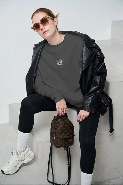 The Champ Clothing Καπνιστό Unisex Φούτερ με ψηλή στάμπα Crew Neck Oversize