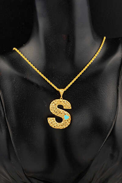 Bilezikci S Harfi Kalp Mineli 22 Ayar Altın Kolye