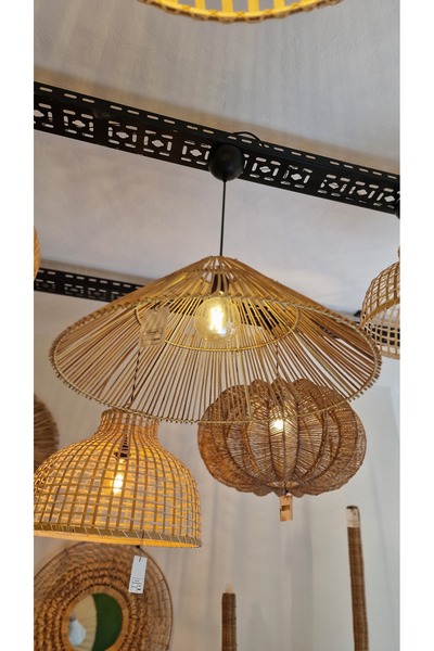 Bohe Collection Triangle Rattan Avize - 60 cm Genişlik x 30 cm Yükseklik