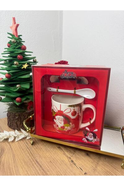 LAYLAEVENTS طقم أكواب سيراميك على شكل سانتا كلوز مع ملعقة وقاعدة لرأس السنة ا...