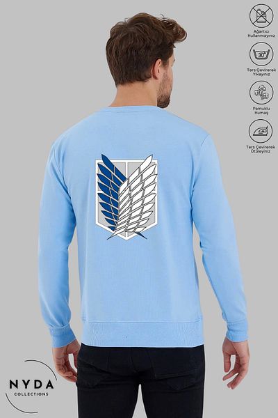 Nyda Collections Unisex μακρυμάνικο φούτερ Attack on Titan με λαιμόκοψη χωρίς κουκούλα, υπερμεγέθη φούτερ