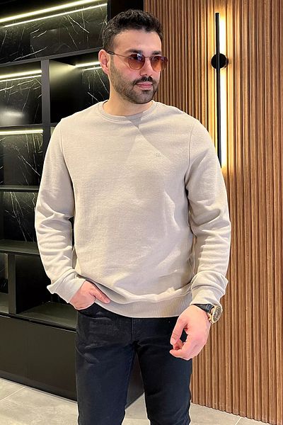 MİSHAR İTALİA Μπεζ ανδρικό φούτερ με λαιμόκοψη