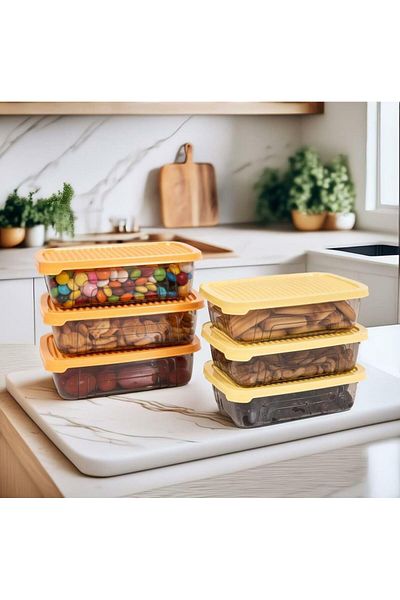 Herevin 6-Piece Rectangular Food Supply Storage Container Set-Colorful (Fits Microwave and Freezer)