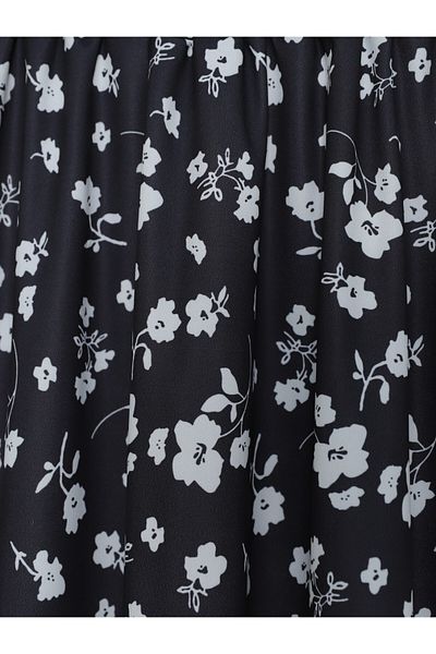 Modamorfo Floral Patterned Elastic Waist Skirt - Black