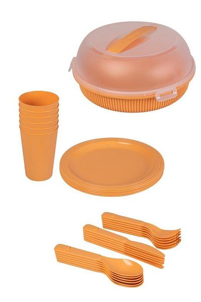 Herevin Orange 32 Piece Picnic Set - 6 Fork and Spoon Serving Plate and Cup