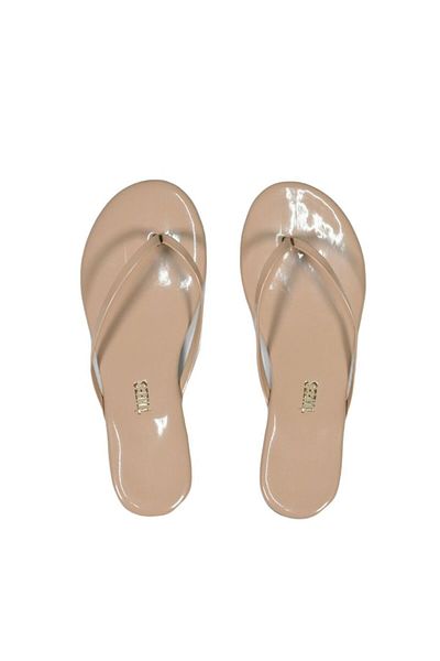 Tkees Flip-flops de damă clasici din piele lacuită cremă zilnică elegantă